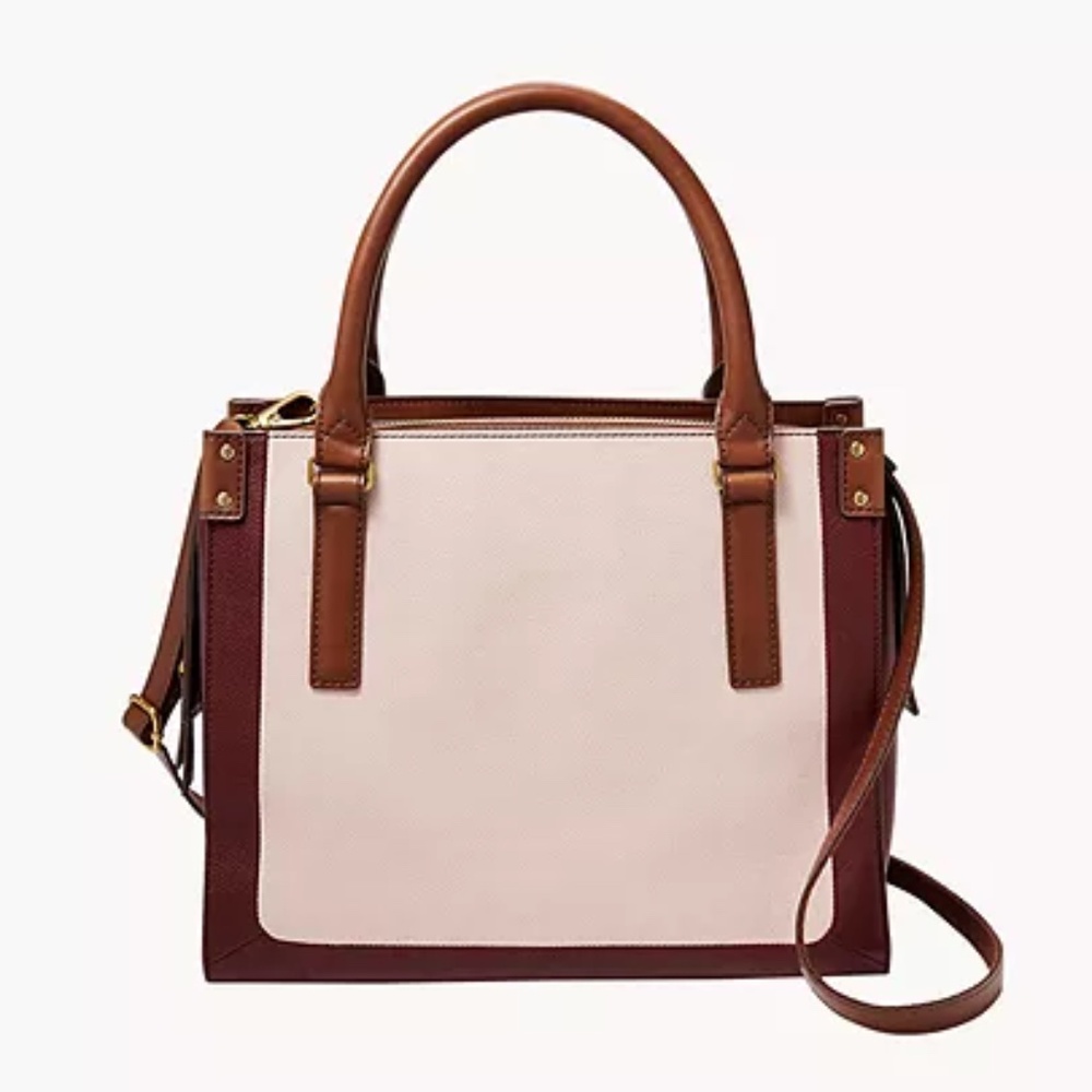 Claire Pink & Brown Leather Satchel Purse